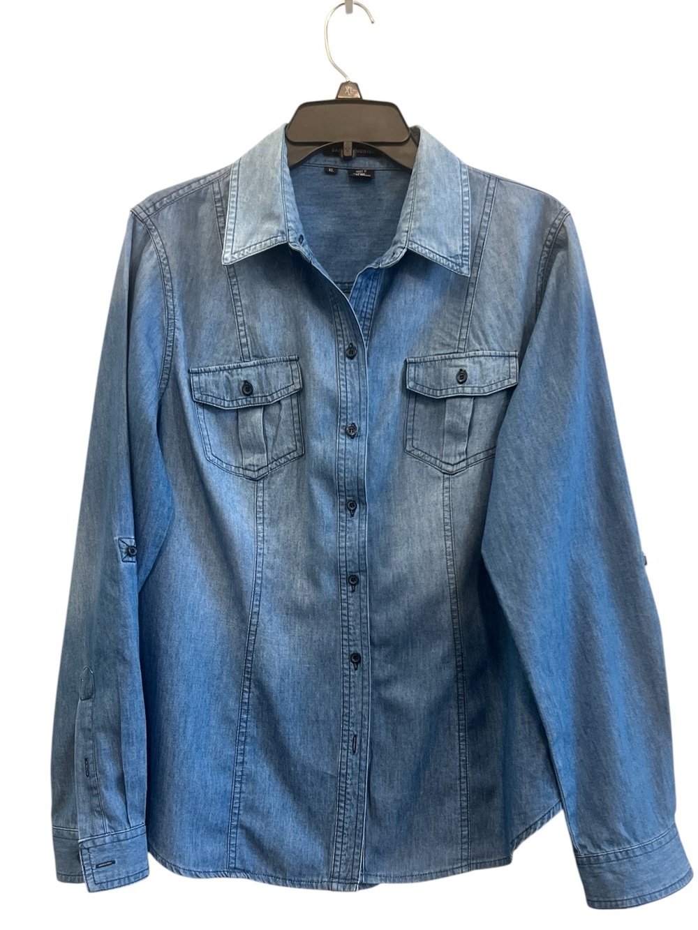 100% Cotton Sandra Ingrish Ombré Chambray Shirt in Light Blue